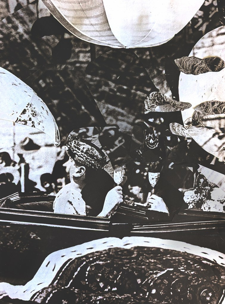 photograph of a paper collage by Tatiana Zakharova-Goodman; working with the question of space and movement possible in collage
