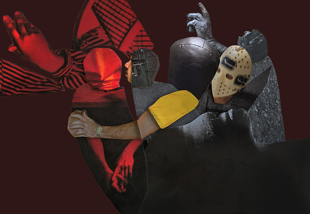 photograph of a paper collage by Tatiana Zakharova-Goodman; working with the question of movement possible in collage