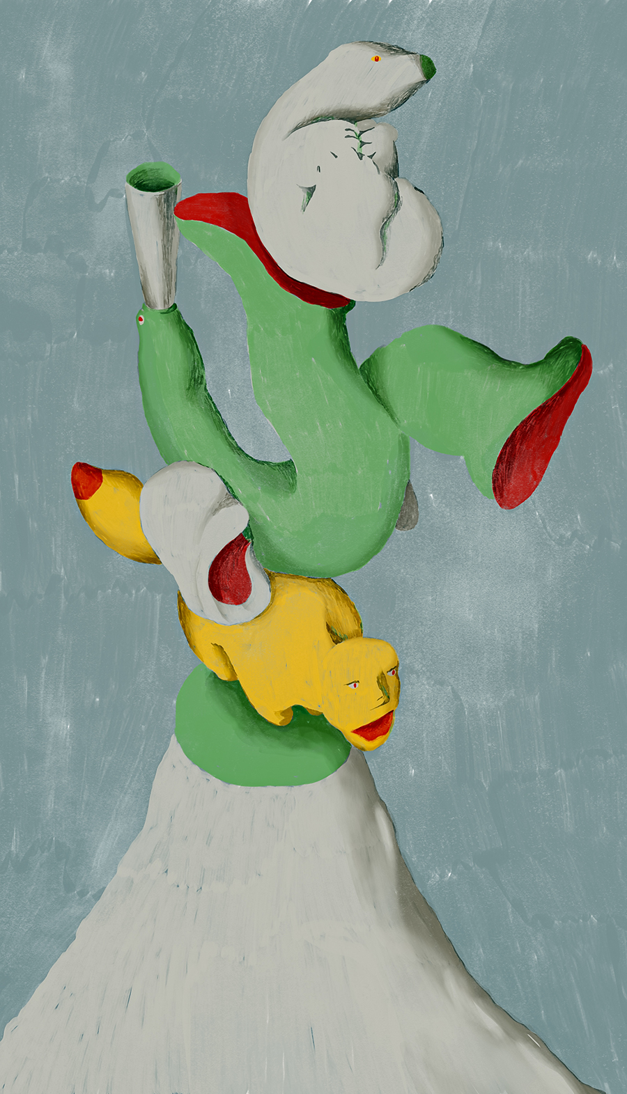digital drawing, the tower of three animals