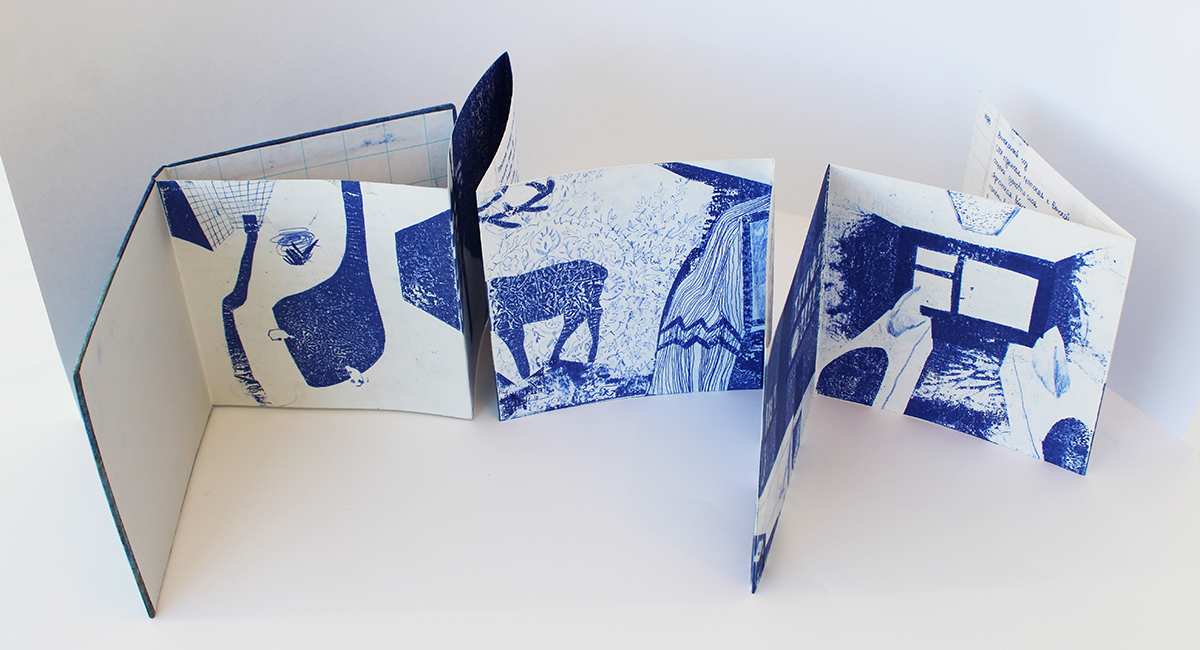Corners; a hand-made leporello book with carbon paper drawings; project by Tatiana Zakharova-Goodman