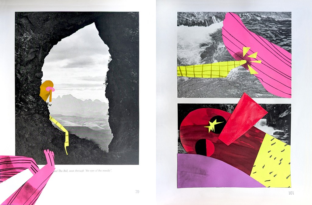 Collage comic book project (2026) by Tatiana Zakharova-Goodman; analogue paper collage over "A camera in Quathlamba" by Malcolm Pearse (1980)
