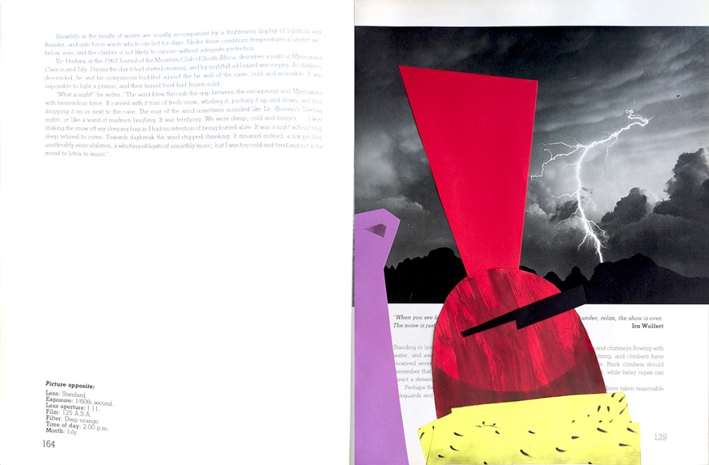Collage comic book project (2026) by Tatiana Zakharova-Goodman; analogue paper collage over "A camera in Quathlamba" by Malcolm Pearse (1980)