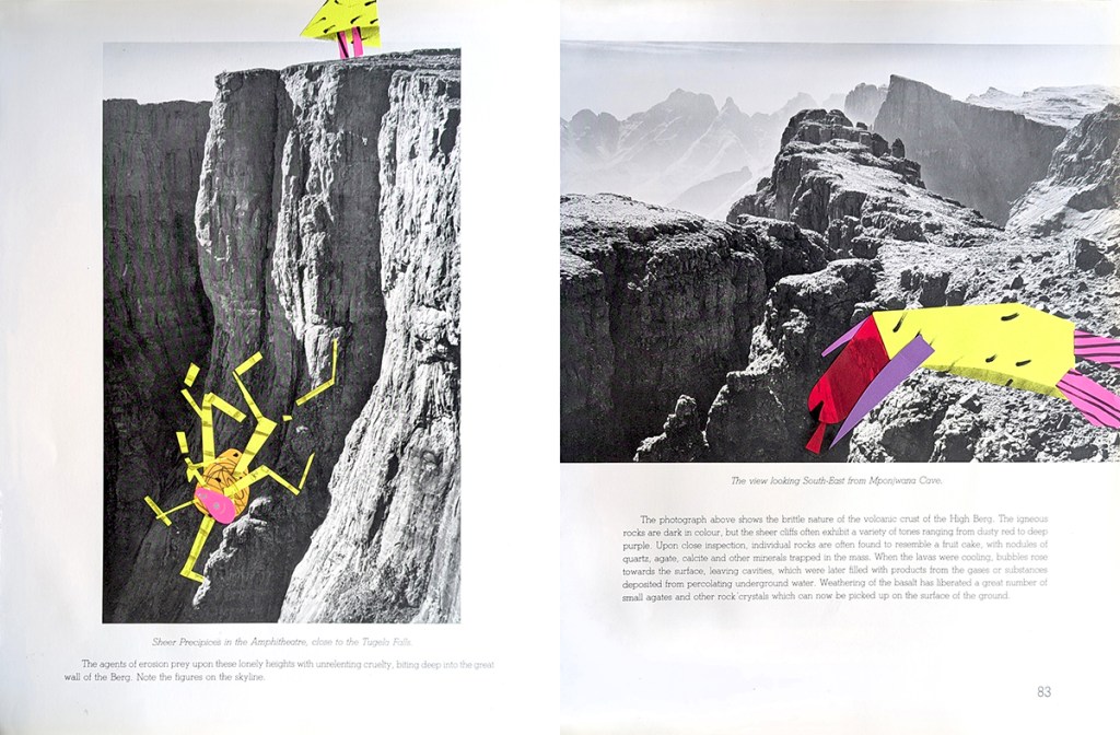 Collage comic book project (2026) by Tatiana Zakharova-Goodman; analogue paper collage over "A camera in Quathlamba" by Malcolm Pearse (1980)