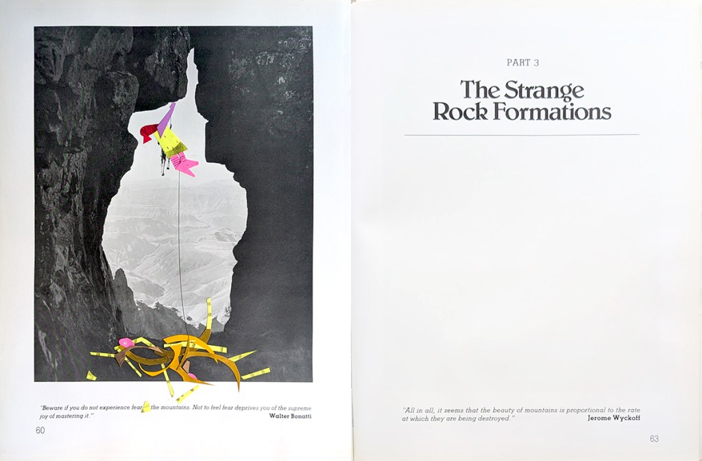 Collage comic book project (2026) by Tatiana Zakharova-Goodman; analogue paper collage over "A camera in Quathlamba" by Malcolm Pearse (1980)