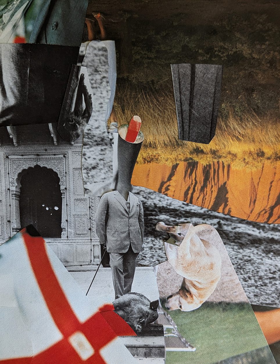 photograph of a paper collage by Tatiana Zakharova-Goodman; working with the question of space and movement possible in collage