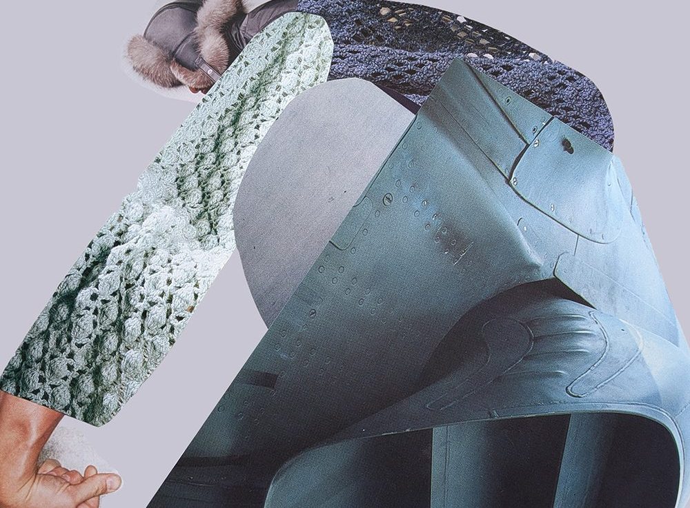 photograph of a paper collage by Tatiana Zakharova-Goodman; working with the question of composition and interaction between characters and creation of unreal, impossible space that are made possible by collage