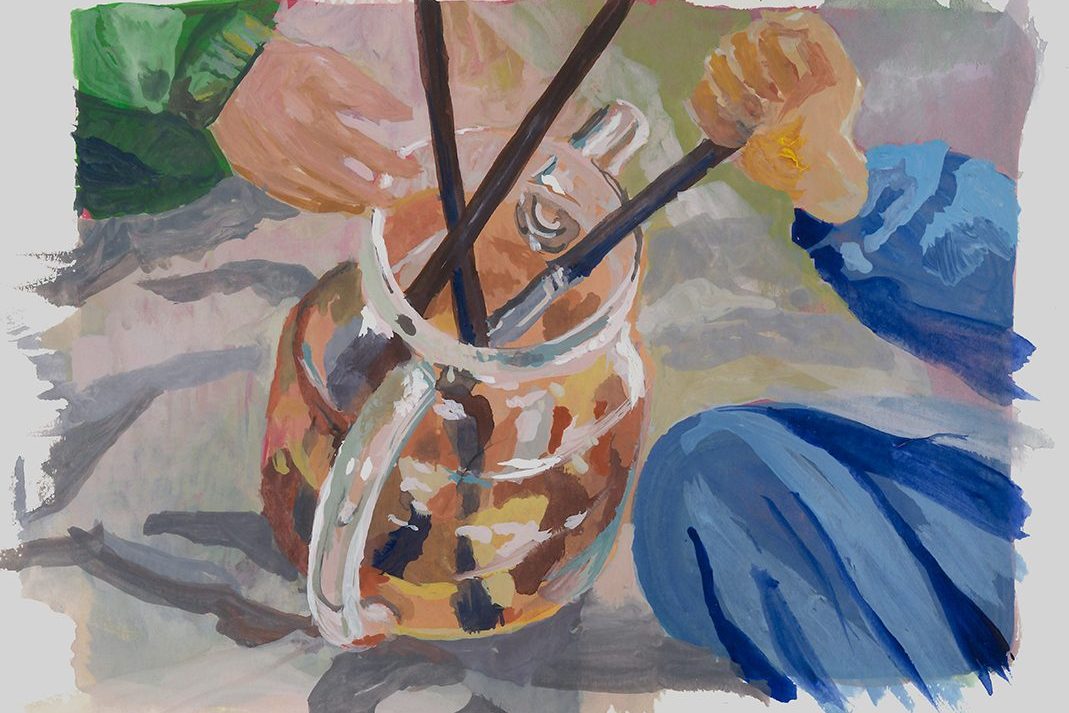 tea and brushes; drawing