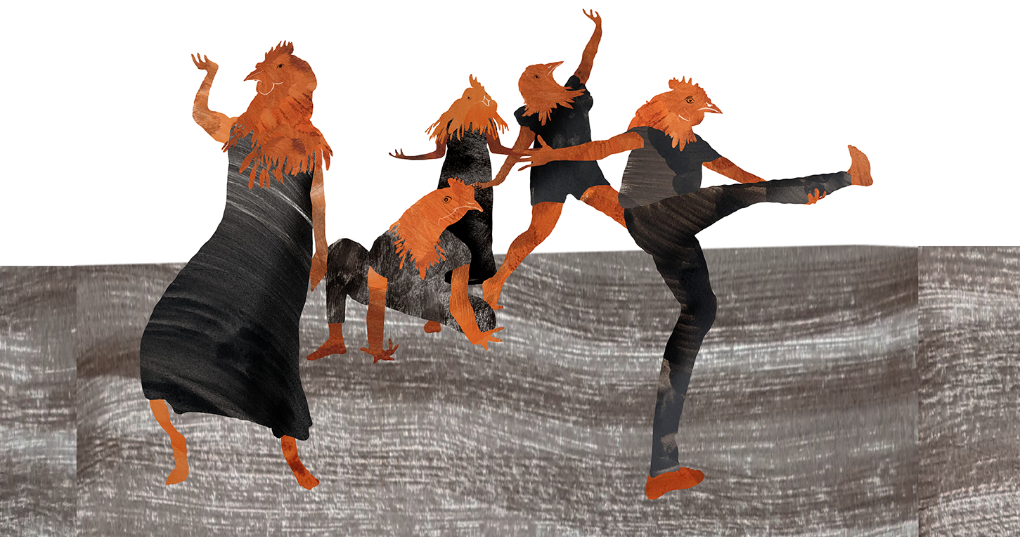 chicken-women dancing; digital drawing