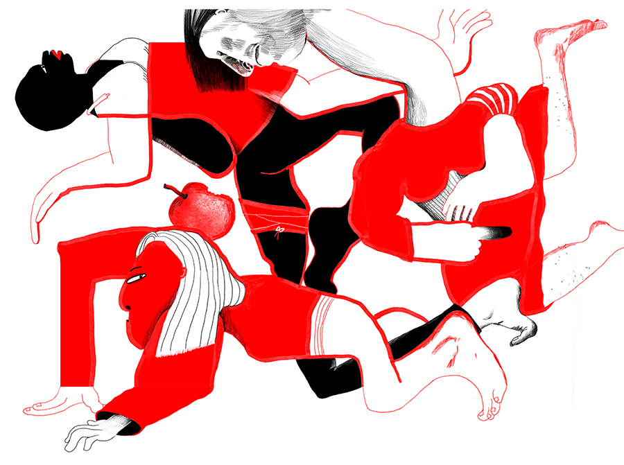 red doodle, "the apple in the garden of eden" digital drawing (Photoshop), 2026, by Tatiana Zakharova-Goodman