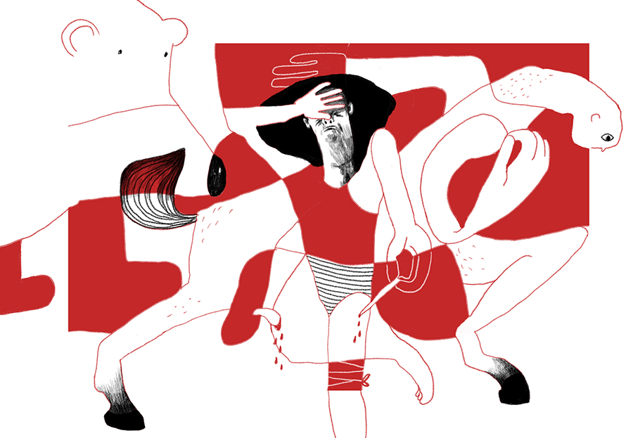 red doodle, "polar bear meets others" digital drawing (Photoshop), 2026, by Tatiana Zakharova-Goodman