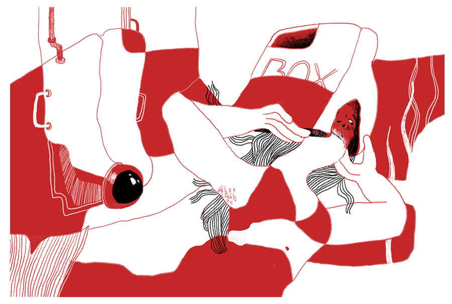 red doodle, "mermaid studies" digital drawing (Photoshop), 2026, by Tatiana Zakharova-Goodman