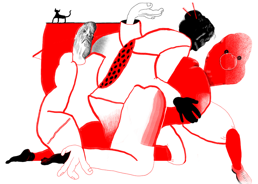 red doodle, "inflatable man at a fair" digital drawing (Photoshop), 2026, by Tatiana Zakharova-Goodman