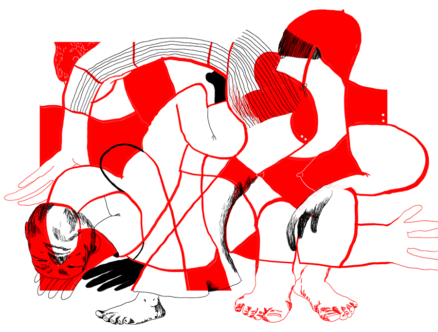 red doodle, "a woman from a Red army, at rest"digital drawing (Photoshop), 2026, by Tatiana Zakharova-Goodman